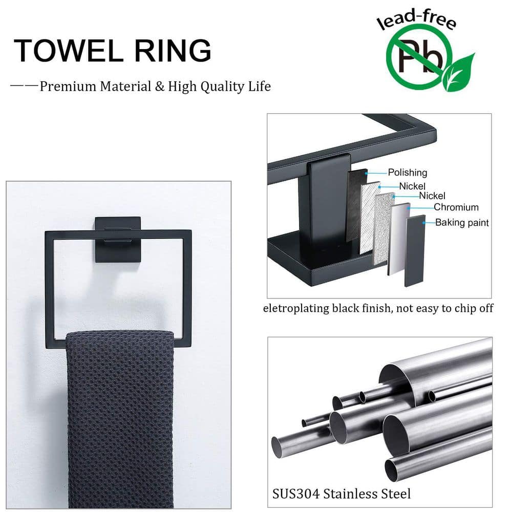 Matte Black 5-Piece Stainless Steel Bathroom Hardware Set