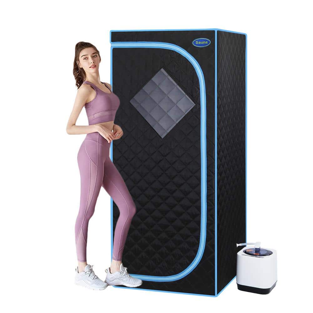 1-Person Portable Black Steam Sauna Tent with Steam Generator, Remote Contr