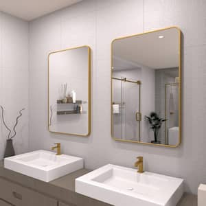 24 in. W x 36 in. H Rectangular Framed Wall Bathroom Vanity Mirror in Gold