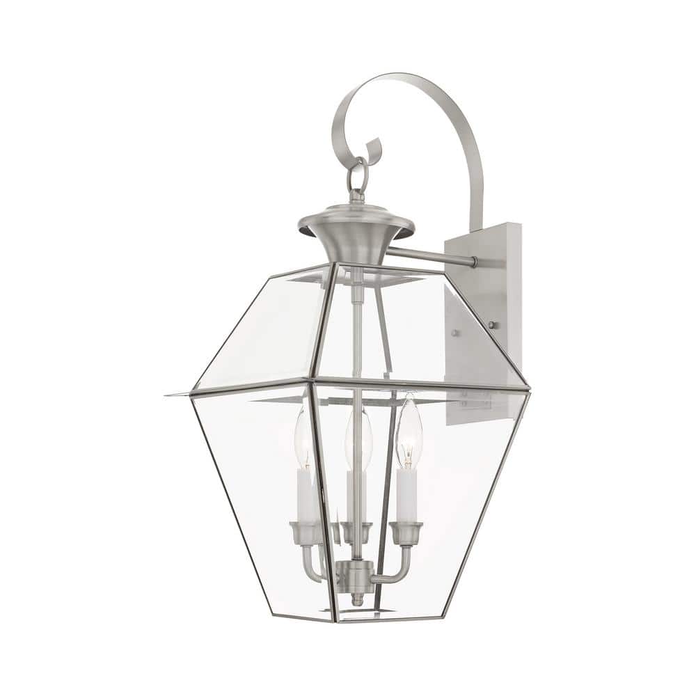Livex Lighting 2384-04 Westover 3 Light Outdoor Black Finish Solid Brass Wall Lantern with Clear Beveled Glass Livex Lighting 2384-04 Westover 3 Light Outdoor Black Finish Solid Brass Wall Lantern with Clear Beveled Glass