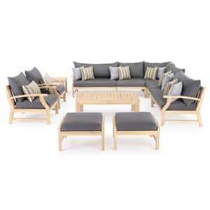 Kooper 11-Piece Wood Patio Deep Seating Conversation Set with Sunbrella Charcoal Grey Cushions