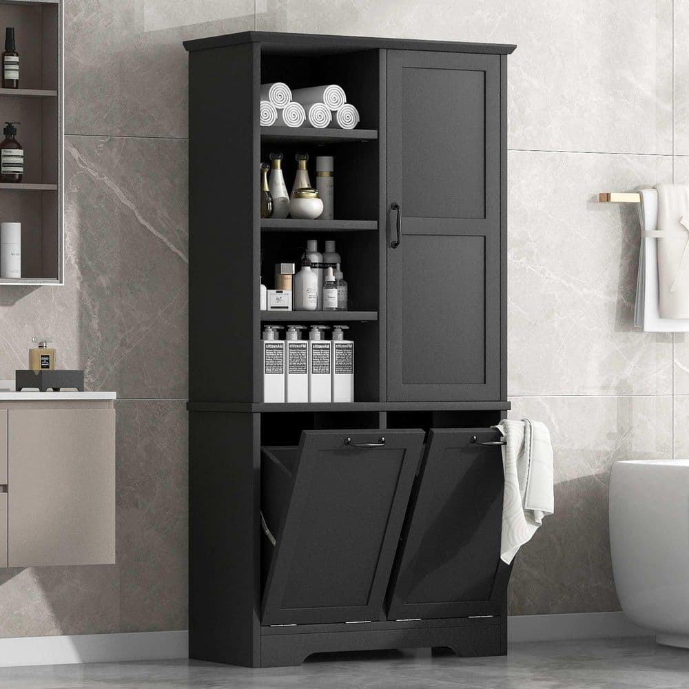Polibi Black 68 in. H Accent Cabinet,Bathroom Storage Cabinet with ...