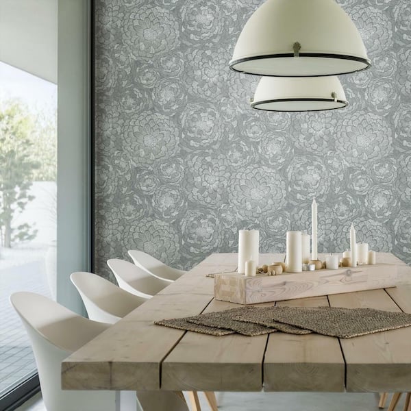 Zen Dahlia Grey Vinyl Peel and Stick Wallpaper Roll (covers 28.18 sq ft)