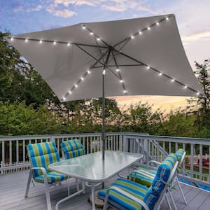 10 ft. x 6.5 ft. Solar LED Rectangle Market Aluminum Pole Patio Umbrellas with Solar Lights, Tilt Button in Smoky Grey