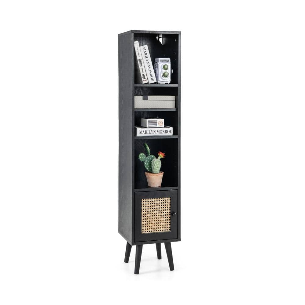 4-Tier Rattan Storage Cabinet Slim Tall Bookcase with Slim Design-Black price history on PriceWatchPro