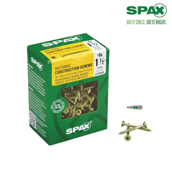 #8 x 1-1/2 in. T-Star Plus Drive Flat-Head Partial Thread Yellow Zinc Coated Multi-Material Screw (197 per Box) #8 x 1-1/2 in. T-Star Plus Drive Flat-Head Partial Thread Yellow Zinc Coated Multi-Material Screw (197 per Box)