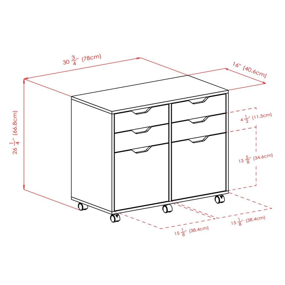 Contemporary Black Composite Wood Mobile Storage Cabinet with 4 Drawers
