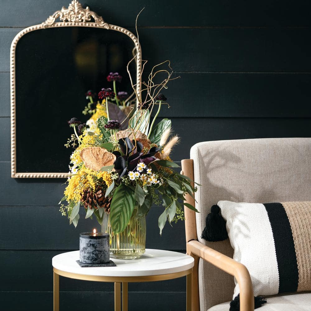 Green Ribbed Glass Vase for Table Centerpieces