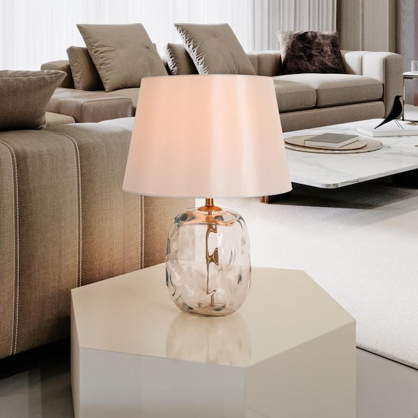 Contemporary 22.4 in. Brass Gold Bedroom Rippled Glass Table Lamp Classic Living Room Desk Lamp with White Fabric Shade