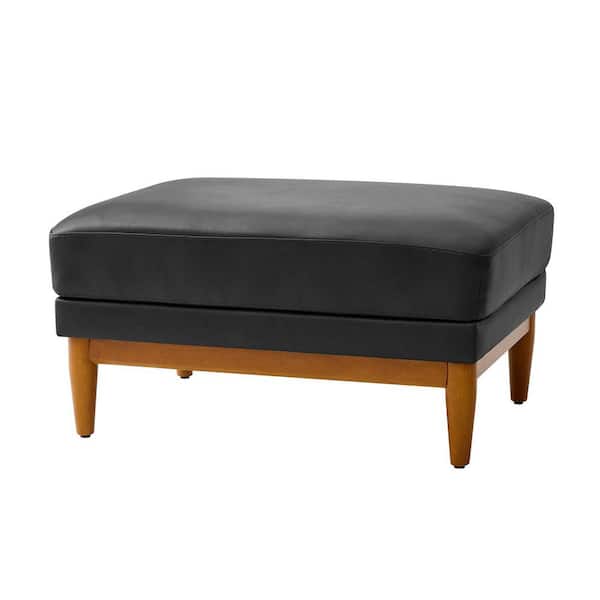 JAYDEN CREATION Geofredo Black Genuine Leather Rectangle Ottoman