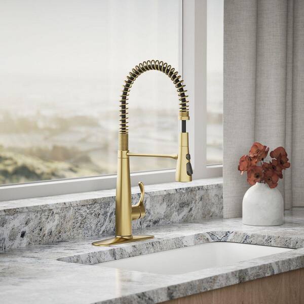 Simplice Single Handle Pull Down Sprayer Kitchen Sink Faucet in Vibrant Brushed Moderne Brass