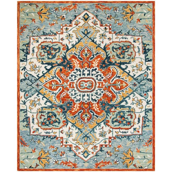Aspen 10 ft. x 14 ft. Blue/Rust Geometric Floral Area Rug
