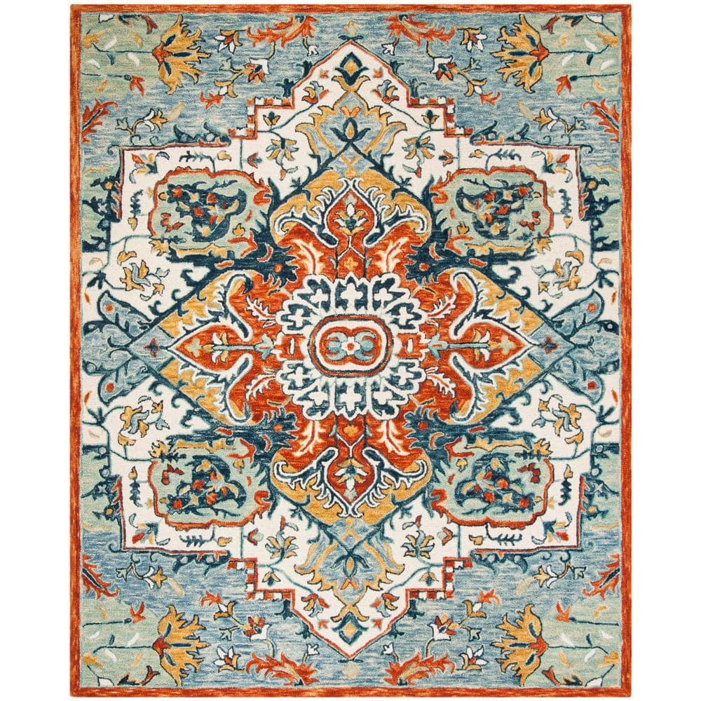 Handmade Blue Medallion Tufted Wool Area Rug - 9' x 12'
