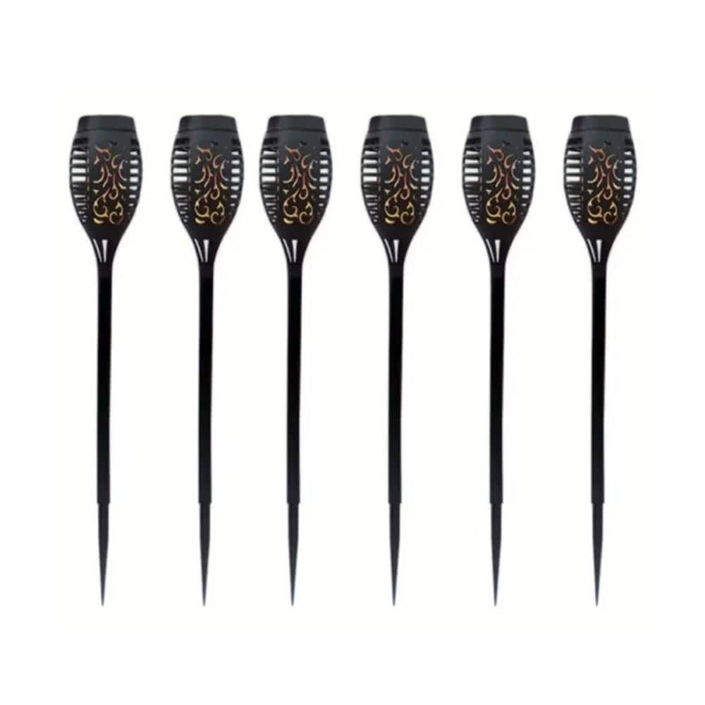 Flameless Solar Tiki Light with Amber LED Durable Path Light (6-Pack)