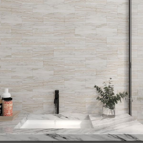 100-Piece Subway Tile Peel and Stick Backsplash 3 in. x 5.9 in. Thickened PVC Kitchen Backsplash Tiles, Beige Marble