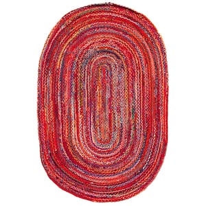 Braided Rust Multi 5 ft. x 8 ft. Solid Color Striped Oval Area Rug