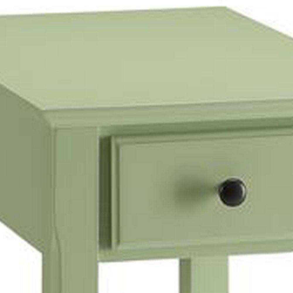 Light Green Wood Rectangular Side Table with Storage