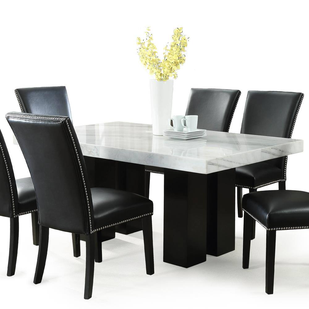 Camila White Marble and Espresso Wood Dining Table
