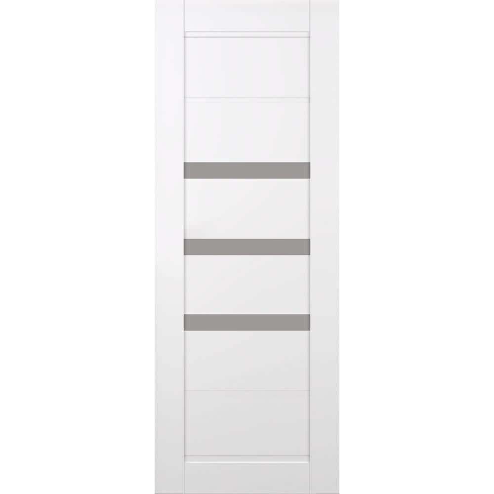 Rita 32 in. x 96 in. No Bore 3-Lite Frosted Glass Snow White Solid Wood Composite Interior Door Slab -  Belldinni, 263611