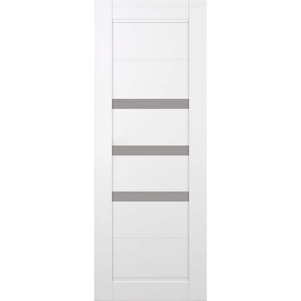 Rita 18 in. x 84 in. No Bore 3-Lite Frosted Glass Snow White Solid Wood Composite Interior Door Slab