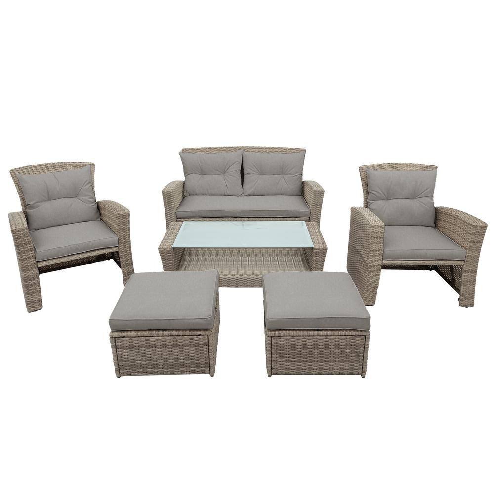4-Piece Natural Wicker Patio Outdoor Sectional Sofa Set with Gray Cushions, Ottomans and 1 Coffee Table price history on PriceWatchPro