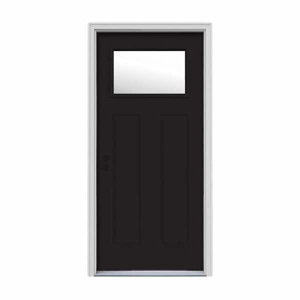 JELD-WEN 34 in. x 80 in. 1 Lite Craftsman Black w/ White Interior Steel Prehung Right-Hand Inswing Front Door w/Brickmould