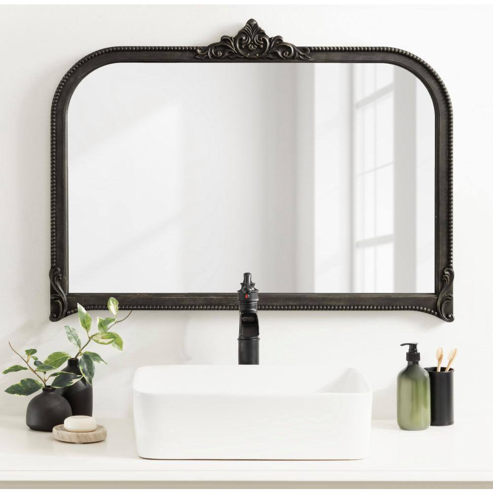 Hubanks Black Baroque-Inspired Arched Wall Mirror 40" x 30"