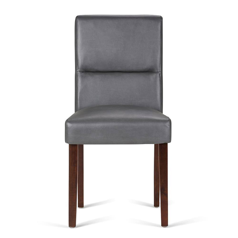 Stone Gray Faux Leather Parsons Side Chair with Sleek Wood Legs