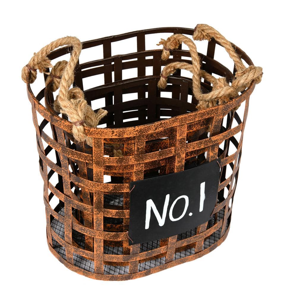 Rustic Brown Wire Oval Storage Baskets with Chalkboard Panels, Set of 3