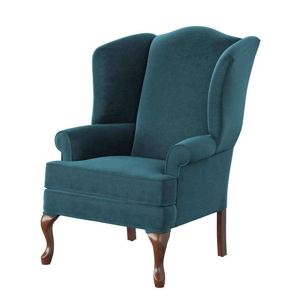 Elizabeth Ocean Blue Velvet-Feel Microfiber Wingback Chair