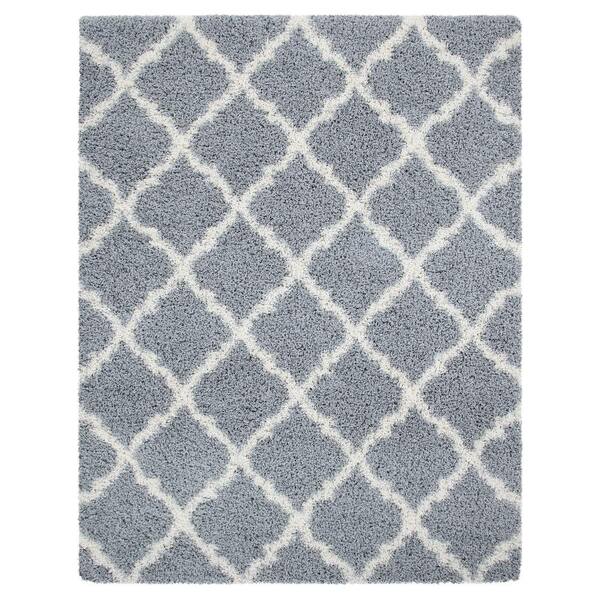 Sweet Home Stores Cozy Shag Collection Gray and Cream Moroccan Trellis Design 8 ft. x 10 ft. Area Rug