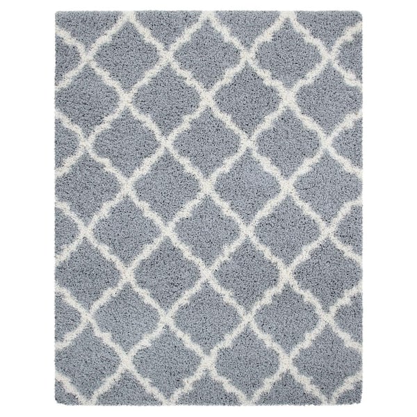 Ottomanson Shaggy Collection Moroccan Trellis Design 3x5 Indoor Shag Area Rug, 3 ft. 3 in. x 4 ft. 7 in., Gray