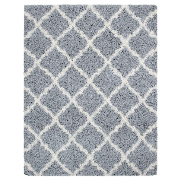 Ottomanson Shag Collection Ultimate Contemporary Moroccan Trellis Design Gray 7 ft. x 9 ft. Area Rug