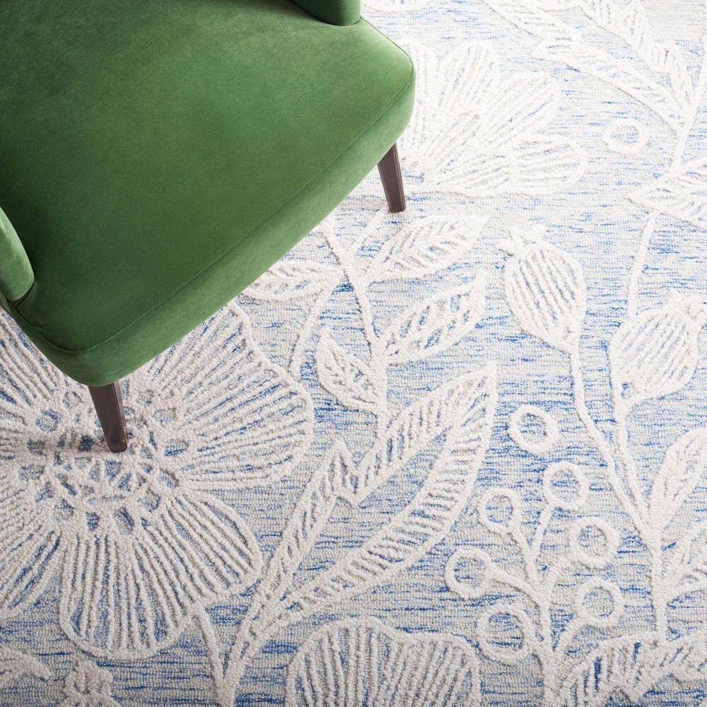 Hand-Tufted Floral Elegance Blue/Ivory Wool Area Rug - 3' x 5'