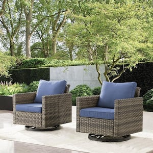 Valenta 2-Person Wicker Outdoor Glider Chair with Blue Cushion