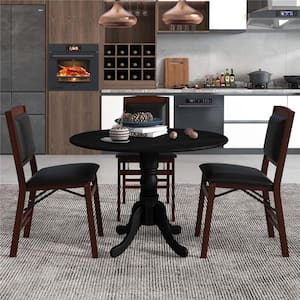 Rubber Black Wood 40 in. Pedestal Dining Table Seats 4