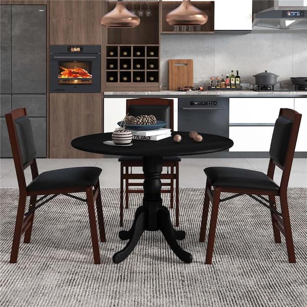 Rubber Black Wood 39 in. Pedestal Dining Table (Seats 4)