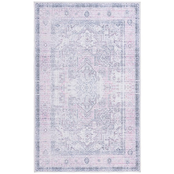 SAFAVIEH Arizona Pink/Beige 4 ft. x 6 ft. Distressed Border Ornate Machine Washable Area Rug