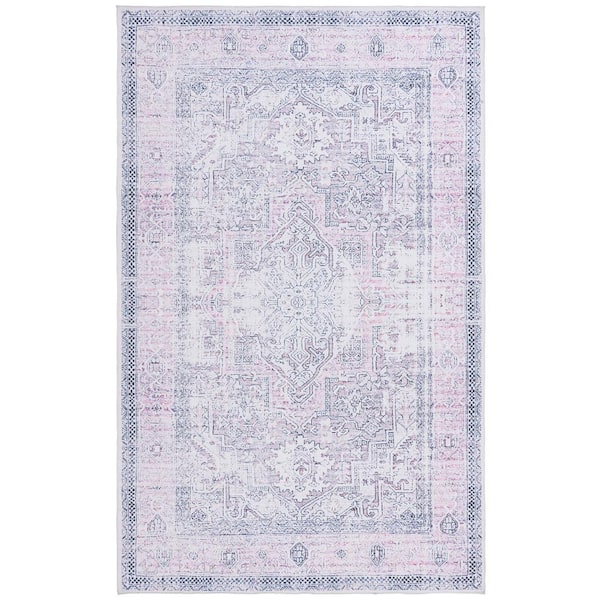 Arizona Pink/Beige 9 ft. x 12 ft. Distressed Border Ornate Machine Washable Area Rug