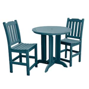 Lehigh Nantucket Blue 3-Piece Recycled Plastic Round Outdoor Balcony Height Dining Set