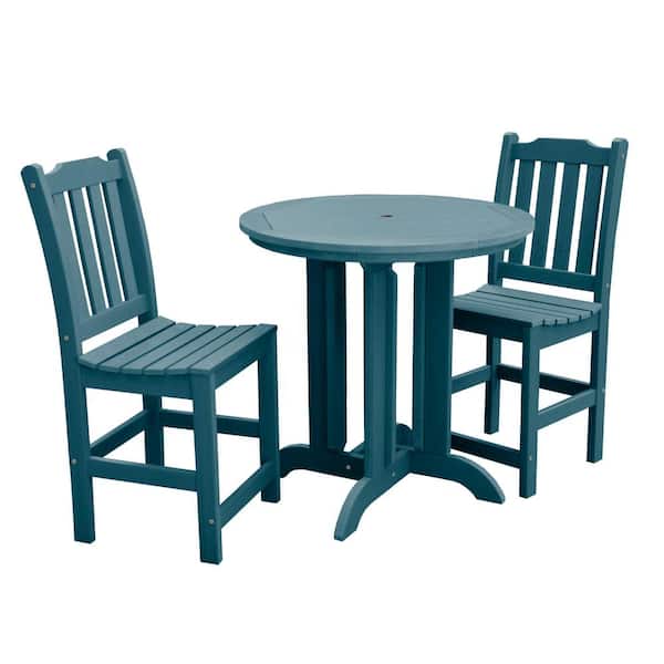 Highwood Lehigh Nantucket Blue 3-Piece Recycled Plastic Round Outdoor Balcony Height Dining Set