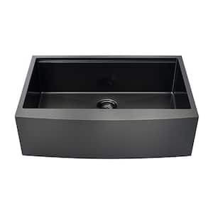 Loile 36 in. L Apron Front Farmhouse Single Bowl 16 Gauge Gunmetal Black Stainless Steel Kitchen Sink with Accessories