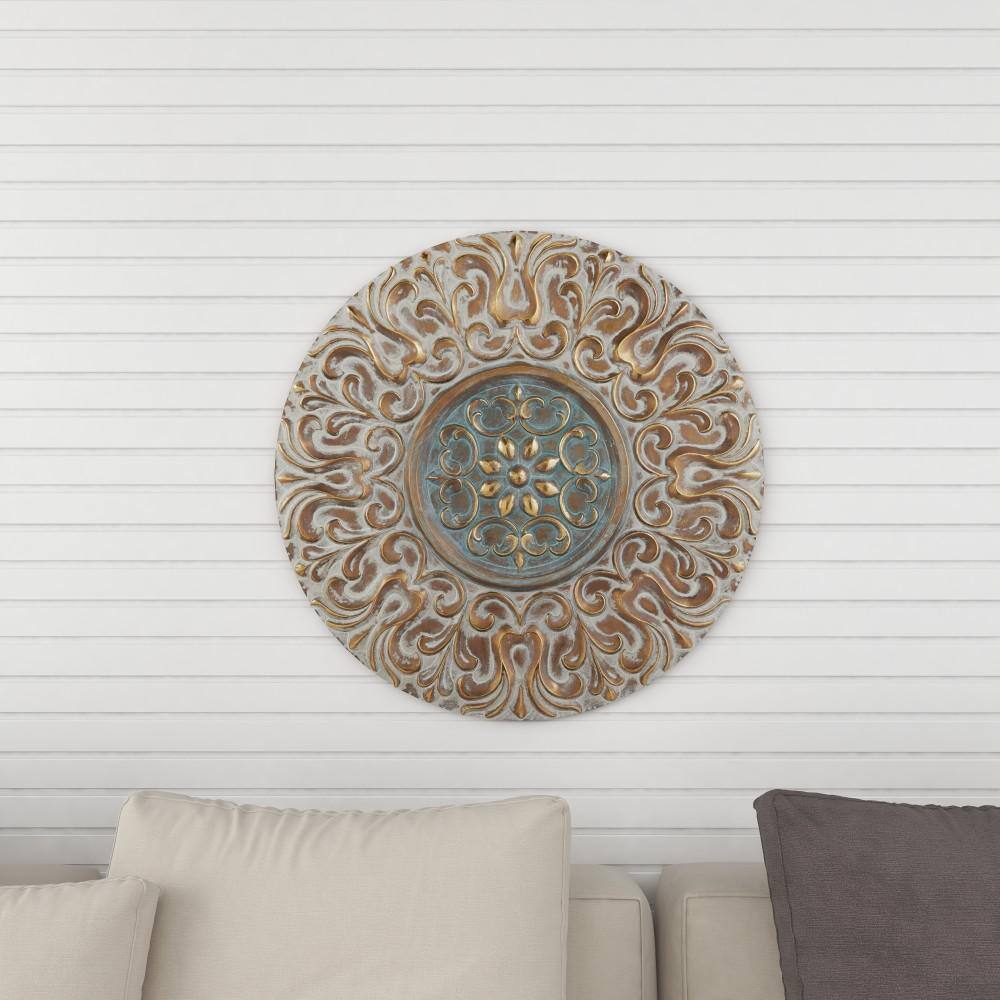 Gold and Silver Embossed Metal Floral Wall Plate Decor