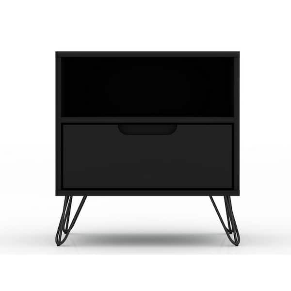 Luxor Intrepid 1.0 1-Drawer Black Mid-Century Modern Nightstand