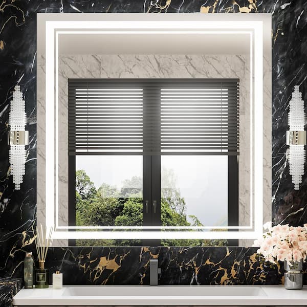 KeonJinn 36 in. W x 36 in. H Rectangular Frameless Anti-Fog LED Wall Mount Bathroom Vanity Mirror Dimmable Super Bright