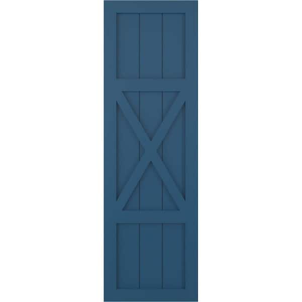 Ekena Millwork 18 in. x 26 in. True Fit PVC Center X-Board Farmhouse Fixed Mount Board and Batten Shutters Pair in Sojourn Blue