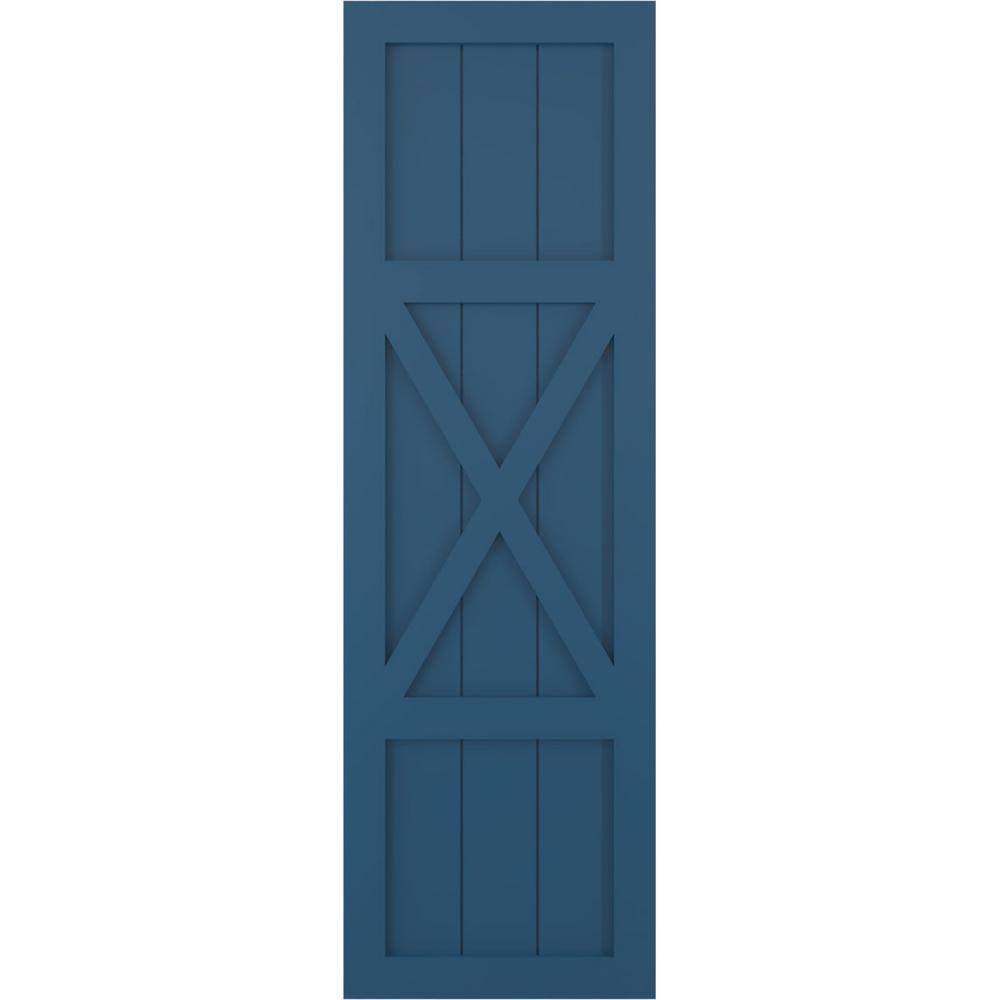 True Fit 18 in. x 33 in. PVC Center X-Board Farmhouse Fixed Mount Board and Batten Shutters in Sojourn Blue (Per Pair) price history on PriceWatchPro