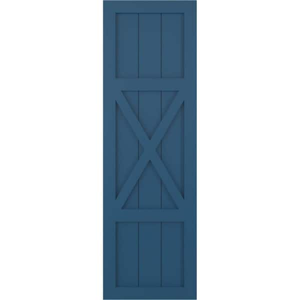 Ekena Millwork 18 in. x 52 in. True Fit PVC Center X-Board Farmhouse Fixed Mount Board and Batten Shutters Pair in Sojourn Blue