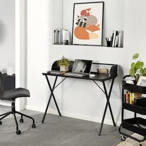 Ava 39.4 in. Rectangular Black MDF Top Wring Computer Desk with Grid-patterned Table Top