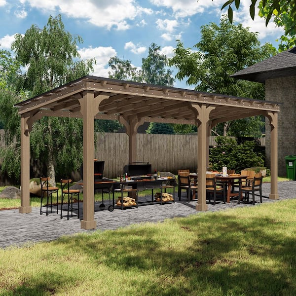 20 ft. W x 10 ft. D Wooden Grill Gazebo Outdoor with Steel Roof